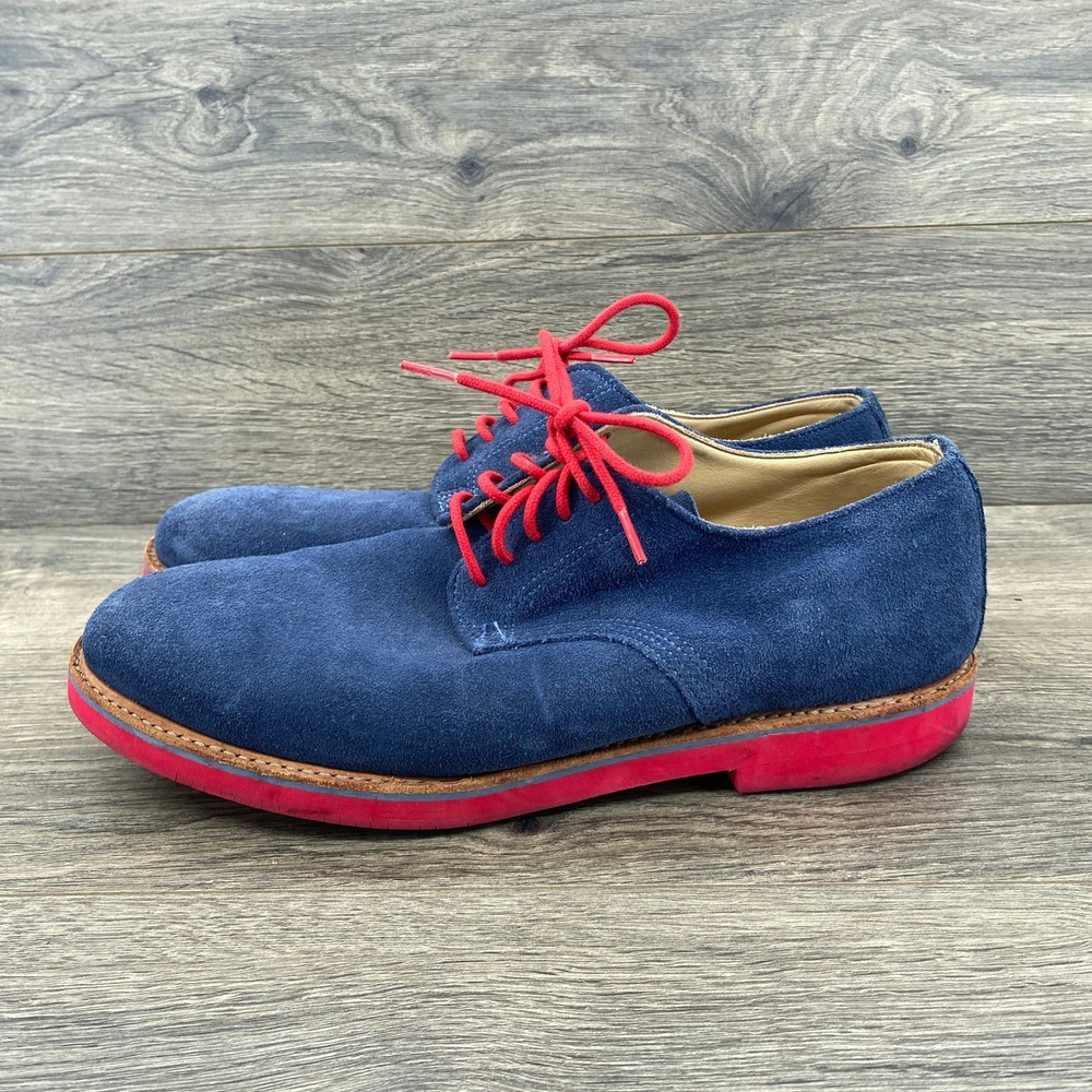 Walk-Over Suede Derby Shoes Mens 10.5 Navy Blue Red Brick Sole Made in USA
